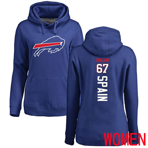 NFL Women Buffalo Bills #67 Quinton Spain Royal Blue Backer Pullover Hoodie Sweatshirt